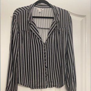 Amuse Society White and Black Striped Blouse